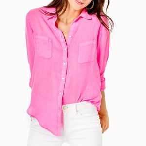 Lilly Pulitzer pink button down linen shirt